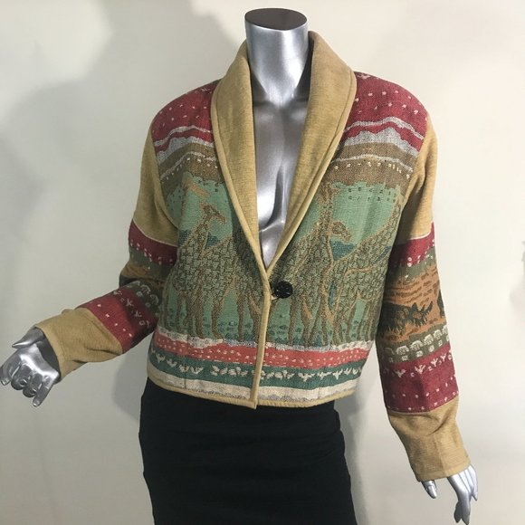 Anu by Natural Women's Small Jacket Knit Cardigan Blazer On Button Animal Detail - Picture 2 of 16